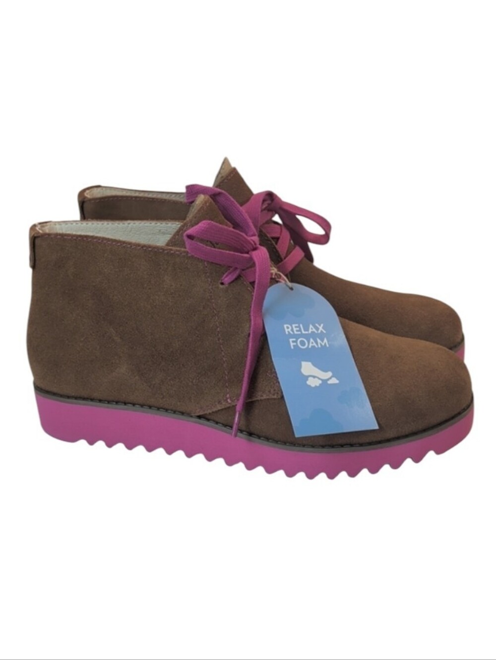 Jambu Gianna Brown Suede Ankle Boots with Pink Sole And Laces Size 9.5